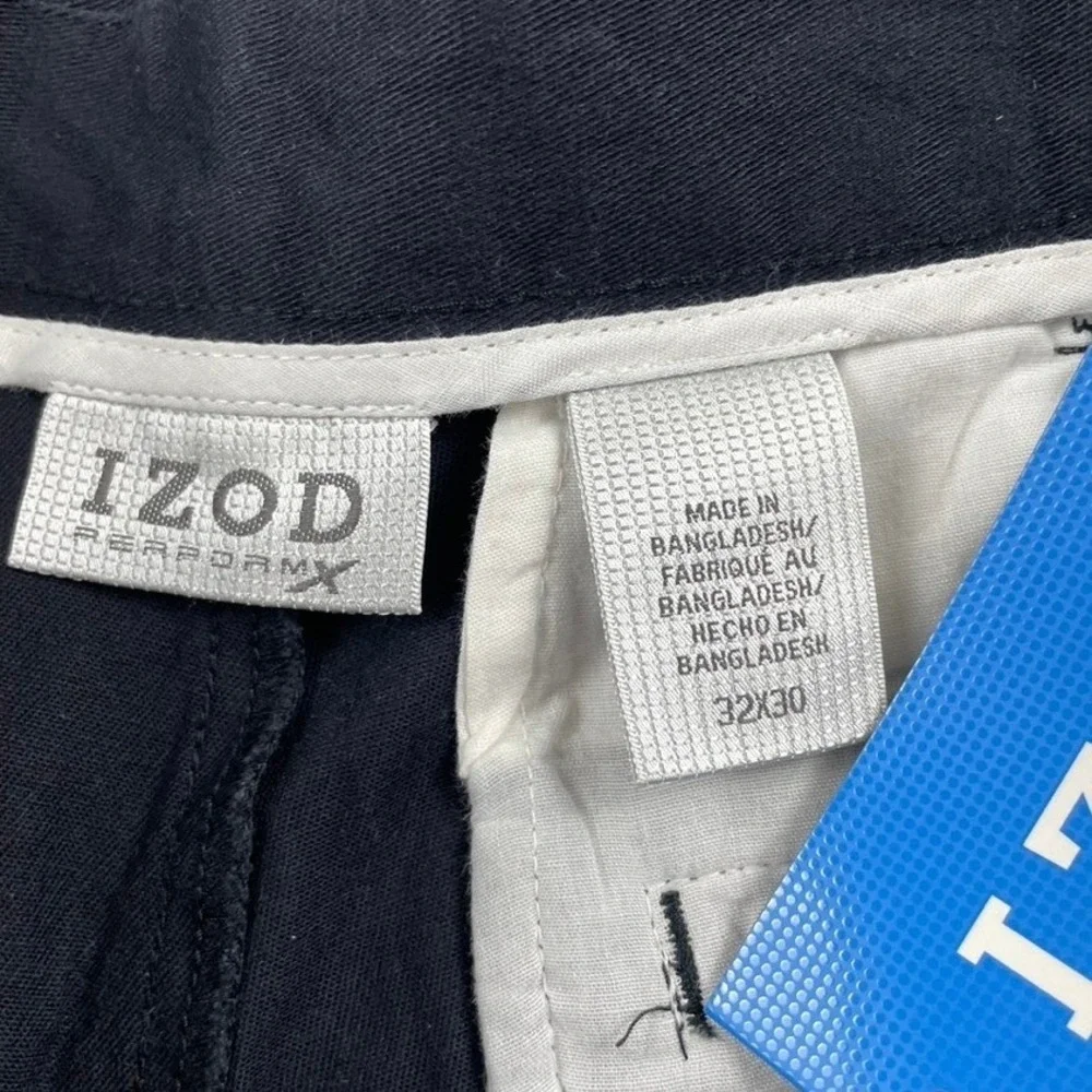 IZOD PerformX Mens Pleated Dress Pants Navy Blue 32x30 Stretch Cotton Trousers